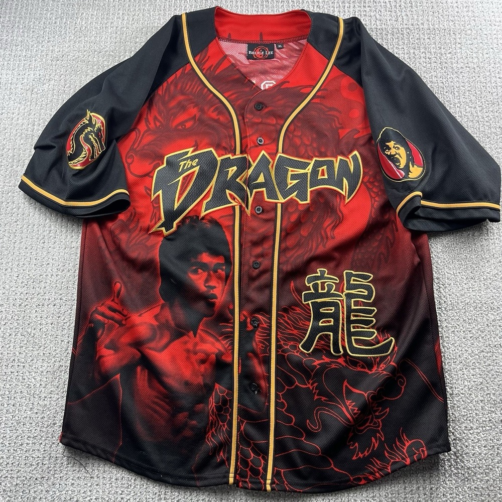Vintage Bruce Lee The Dragon Baseball Jersey Movie Promo All Over Print Men's XL